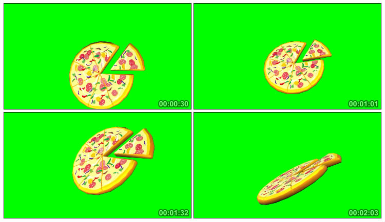 披萨饼切开三角绿屏后期抠像视频素材