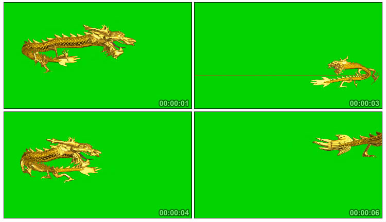 金龙啸叫金色飞龙飞天绿布后期抠像视频素材