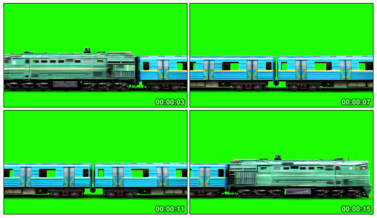火车行驶路过长长的车厢绿幕后期抠像视频素材