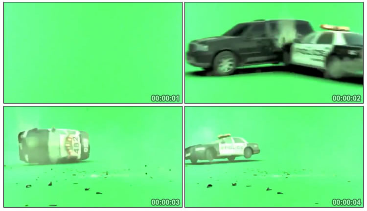 警车撞击车辆侧翻滚动绿幕后期抠像视频素材