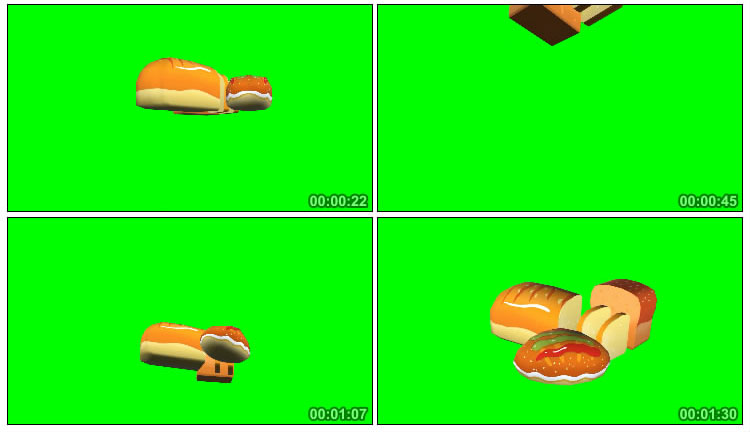 面包热狗面点三维展示绿屏抠像视频素材