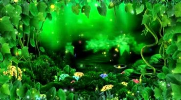 绿色树叶树林彩色飞鸟蝴蝶梦幻绿景视频素材
