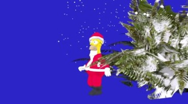 圣诞老人后退躲到树后蓝屏人物抠像视频素材