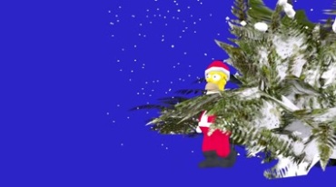 圣诞老人后退躲到树后蓝屏人物抠像视频素材