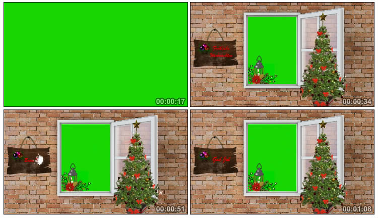 圣诞节主题花灯窗户绿幕后期抠像视频素材