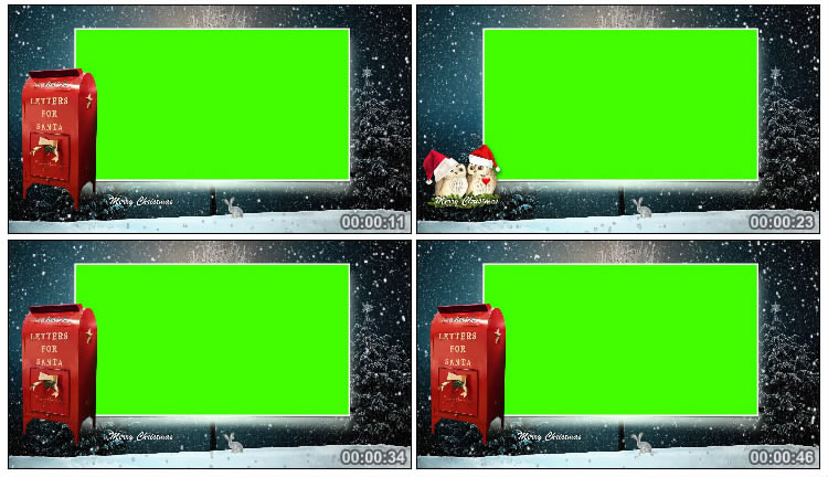 圣诞节雪景相框绿布后期抠像视频素材
