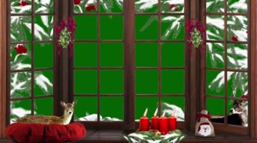 圣诞节屋内窗外绿屏后期抠像视频素材