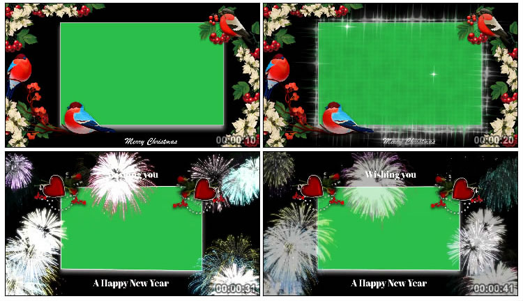圣诞节鸟语花香相框闪光粒子绿幕抠像视频素材