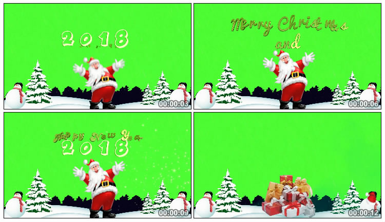 圣诞公公圣诞老人雪地绿幕人物抠像视频素材