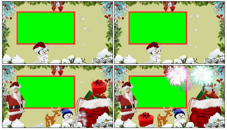 圣诞节画框喜庆主题绿布后期抠像视频素材