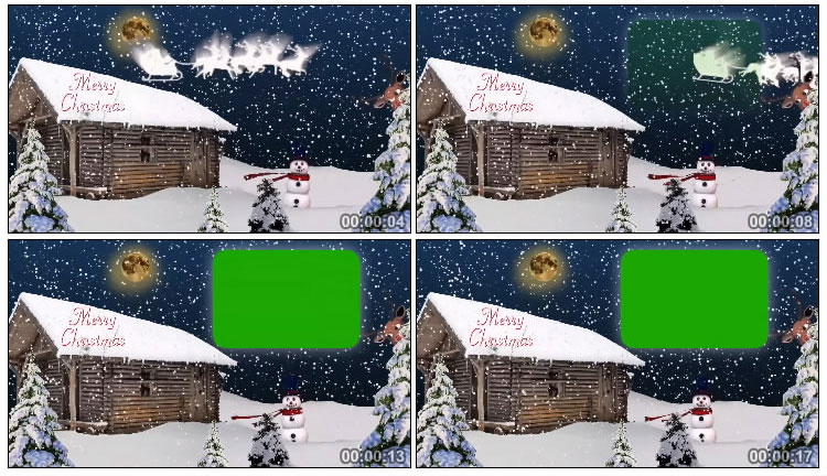圣诞节雪人木屋下雪积雪绿屏相框视频素材