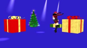 卡通美女在礼物盒圣诞树之间跳舞人物抠像视频素材