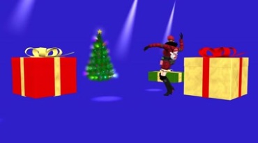 卡通美女在礼物盒圣诞树之间跳舞人物抠像视频素材