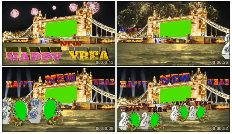 英国伦敦塔桥庆祝新年绿屏后期抠像视频素材