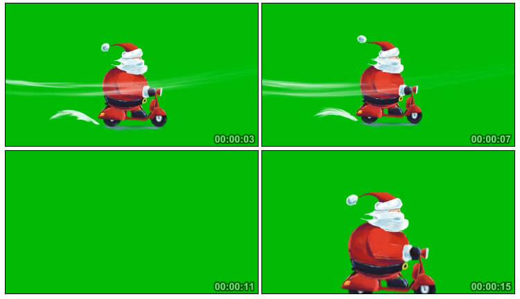 圣诞老人骑小摩托风驰电掣绿幕后期抠像视频素材