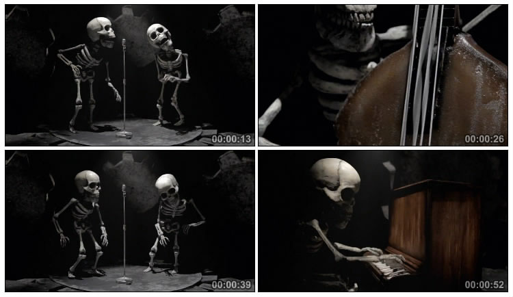 骷髅小人唱歌跳舞弹琴夜店狂欢视频素材