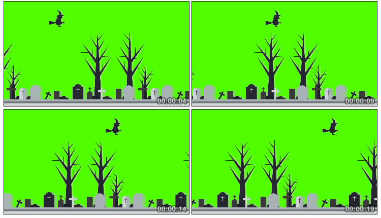 骑扫帚的女巫飞过陵园墓地绿屏抠像视频素材