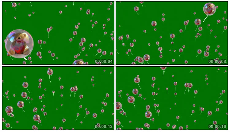 泰迪熊气球泡泡飘浮绿屏抠像视频素材
