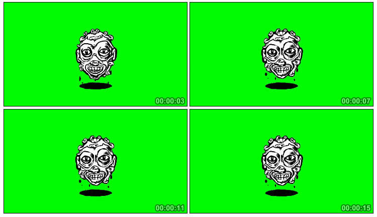 漫画头颅幽灵绿布后期抠像视频素材