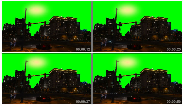 街头十字路口夜景绿屏抠像视频素材