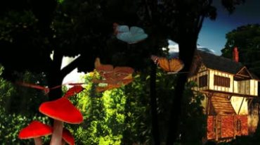 林间木屋阳光照射蝴蝶飞舞视频素材