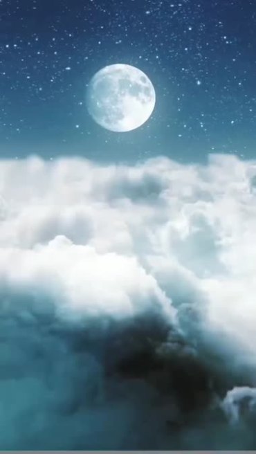 浪漫梦幻云海上大月亮竖屏特效视频素材