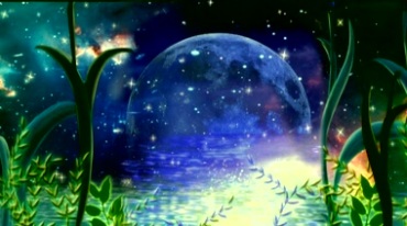 美丽池塘星星月亮蝴蝶粒子仙境视频素材