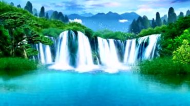山清水秀瀑布唯美景色视频素材