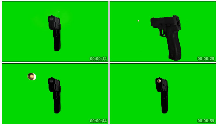手枪子弹出膛发射绿布抠像视频素材