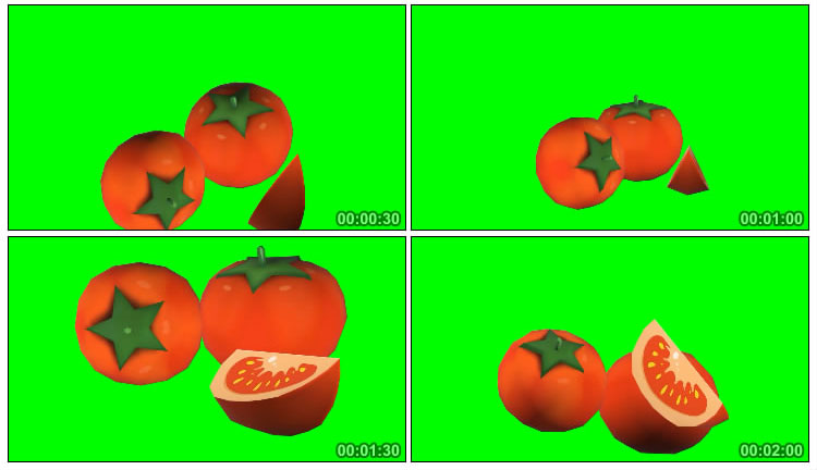 西红柿切开3D展示绿屏抠像视频素材