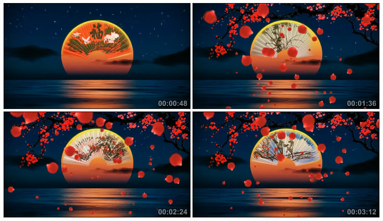 中秋佳节红梅海上圆月红月夜色视频素材