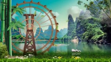 幸福山歌桂林山水风车转动风景视频素材