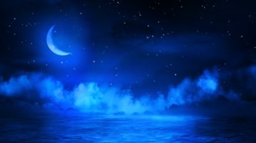 夜空下的湖面粒子月牙视频素材