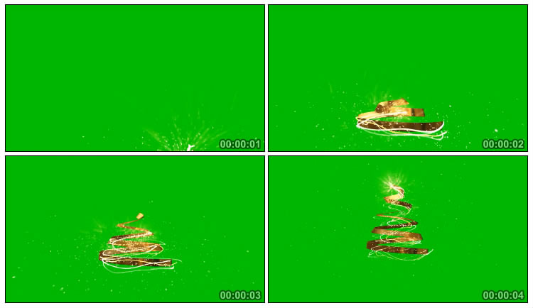 金色丝带绸带金光粒子圣诞树绿屏后期抠像视频素材