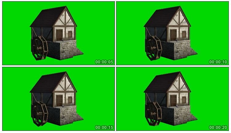 房子水车转动绿屏抠像视频素材