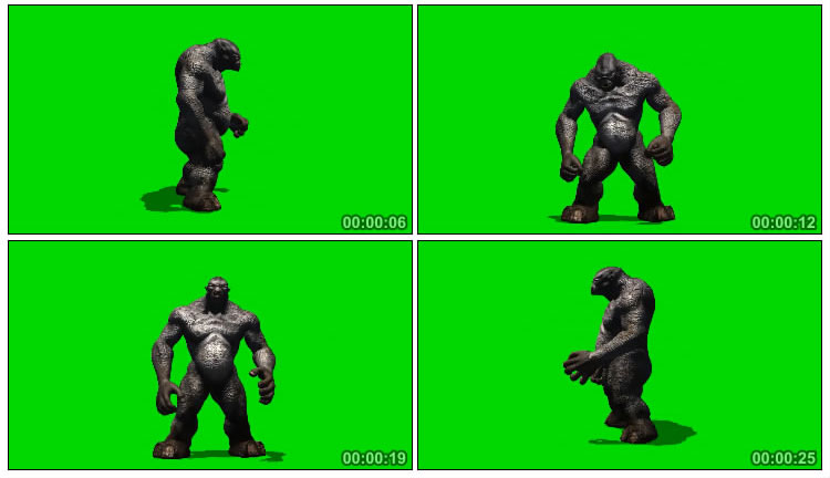 巨魔怪物猩猩抡拳头攻击绿屏后期抠像视频素材