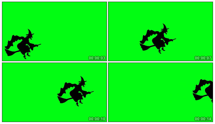 女巫骑扫帚飞行黑影人物抠像视频素材