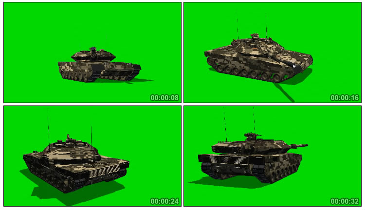 现代坦克迷彩涂装绿屏抠像视频素材
