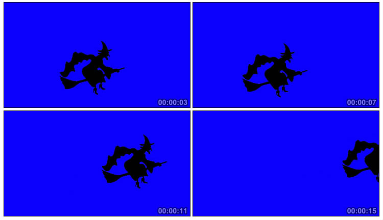 骑扫帚的女巫飞行黑影抠像视频素材