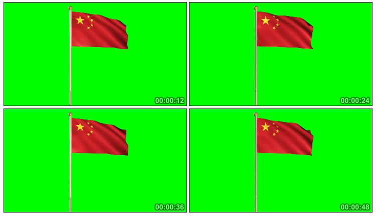 旗杆五星红旗国旗飘扬绿屏后期抠像视频素材