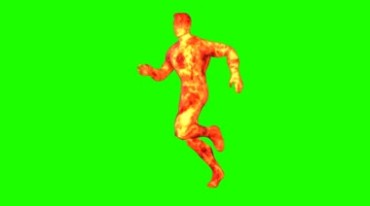 火焰人奔跑矫健身姿侧面摄影绿屏人物抠像视频素材