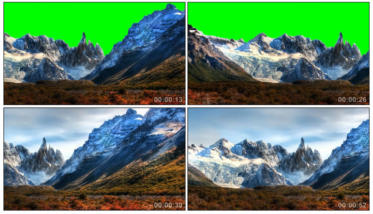 山峦群山雪山脚下绿屏后期抠像视频素材