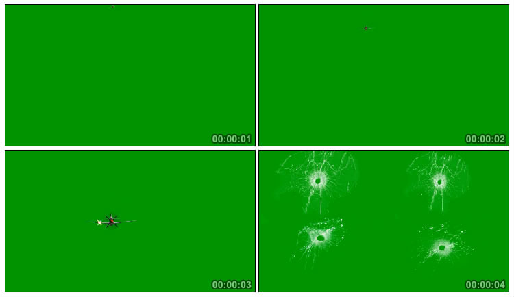 螺旋桨飞机俯冲射击弹孔绿屏后期抠像视频素材