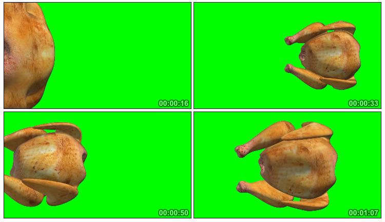 一直烤鸡烧鸡3D展示绿屏后期抠像视频素材