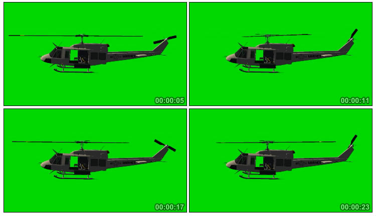 直升飞机空中飞行绿布后期抠像视频素材