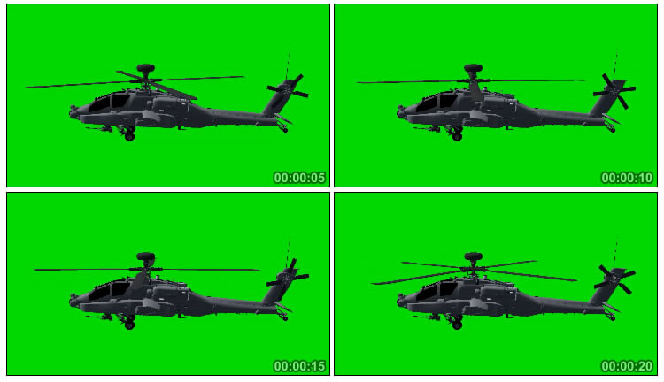 武装直升机旋翼转动绿幕抠像视频素材