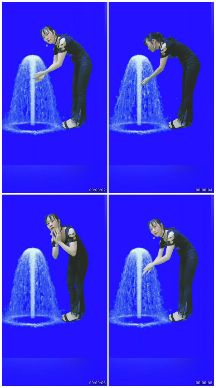 女人在喷泉前洗脸人物抠像视频素材