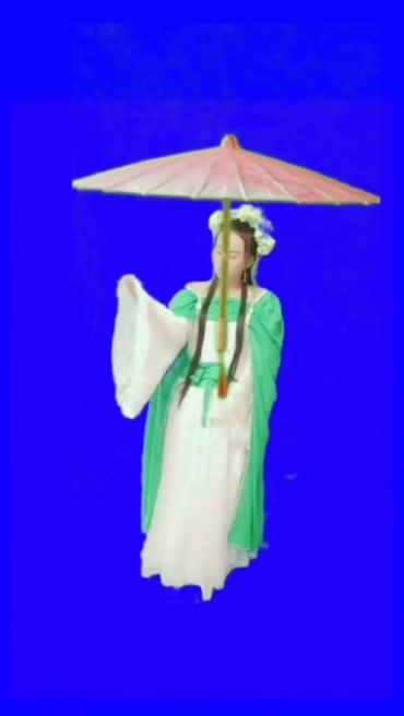古装美女雨伞花瓣飘落抠像特效视频素材