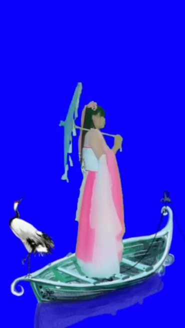 小船上美女撑伞人物抠像视频素材
