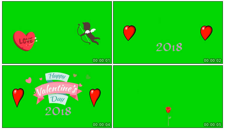 情人节丘比特爱情之箭桃心红玫瑰绿屏抠像视频素材